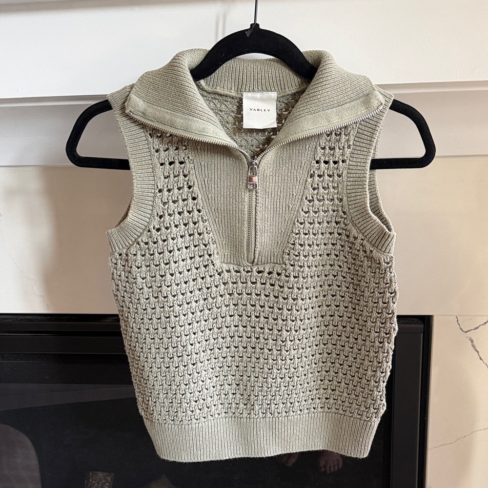 Varley Sleeveless Knit Half-Zip Vest in Light Sage